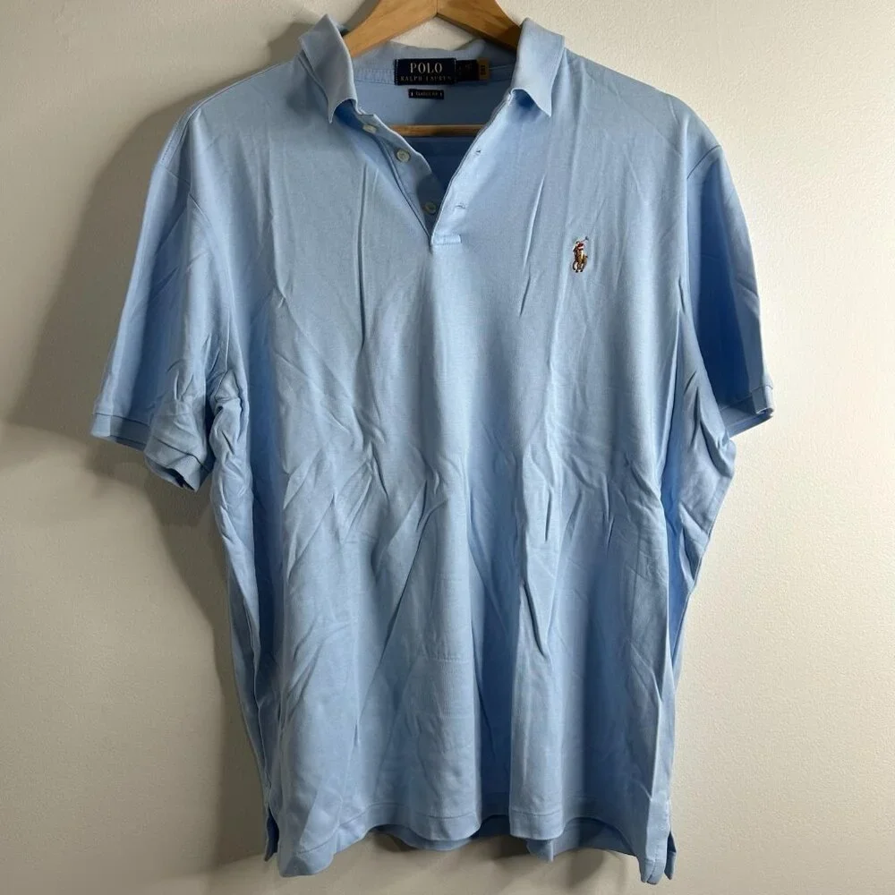 Polo Ralph Lauren Polo Shirt Mens Large Light Blue Classic Fit‎ Flesh Pony Golf
